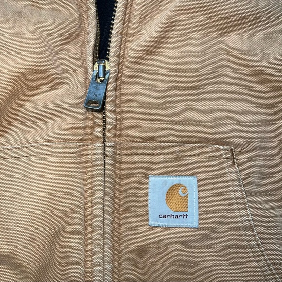 Vintage 90s Brown Carhartt Jacket Workwear Duck Canvas Hoodie Jacket Made in USA - Picture 2 of 6